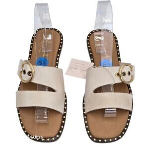 Mila Paoli White Leather Sandals Studded Buckle Slip On Made in Italy Womens 6.5